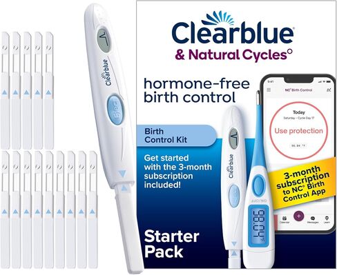 Clearblue & Natural Cycles Hormone-Free Birth Control Kit Starter Pack, 3 Month Subscription to The Natural Cycles app, 15 Digital Ovulation Tests, 1 Digital Basal Thermometer in Kuwait