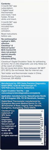 Clearblue & Natural Cycles Hormone-Free Birth Control Kit Starter Pack, 3 Month Subscription to The Natural Cycles app, 15 Digital Ovulation Tests, 1 Digital Basal Thermometer in Kuwait