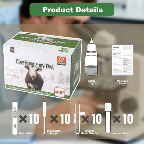 [10 Pack] Bovine Blood Pregnancy Test Kit, Cow Pregnancy Test Kit for Dairy Cow & Beef Cattle, 28 Days Post-Breeding, Herd Reproductive Management Supplies in Kuwait
