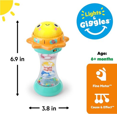 Bright Starts Just for Sun Flashlight Toy with Animal Sounds, Rainstick Rattle Beads and Mirror, Unisex Toy for Ages 6 Months+ in Kuwait