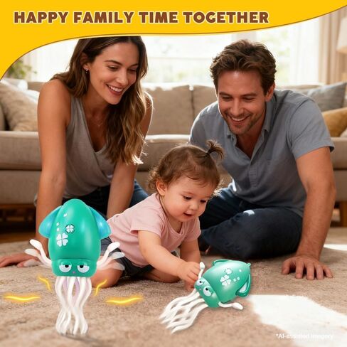 YRIOWMI Dancing Octopus Baby Toy, Tummy Time Toys, Rechargeable Crawling Squid with Music and Light, Electric Interactive Octopus Toy for Birthday for 1 2 3 4 5 6 Year Old Boys Girls (Mint Green) in Kuwait