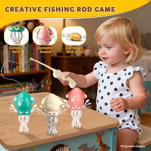 YRIOWMI Dancing Octopus Baby Toy, Tummy Time Toys, Rechargeable Crawling Squid with Music and Light, Electric Interactive Octopus Toy for Birthday for 1 2 3 4 5 6 Year Old Boys Girls (Mint Green) in Kuwait