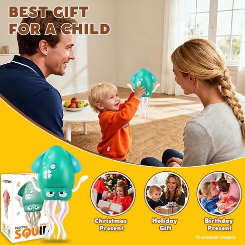 YRIOWMI Dancing Octopus Baby Toy, Tummy Time Toys, Rechargeable Crawling Squid with Music and Light, Electric Interactive Octopus Toy for Birthday for 1 2 3 4 5 6 Year Old Boys Girls (Mint Green) in Kuwait