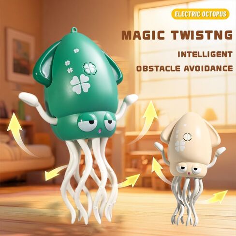 YRIOWMI Dancing Octopus Baby Toy, Tummy Time Toys, Rechargeable Crawling Squid with Music and Light, Electric Interactive Octopus Toy for Birthday for 1 2 3 4 5 6 Year Old Boys Girls (Mint Green) in Kuwait