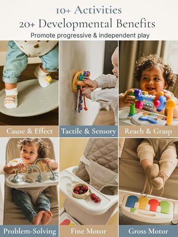 Cuddo Baby Bouncer Montessori| Sensory Toy, Piano, Tray, Rattle Socks| Khaki | Wheelable, 3-Level Recline Foldable Seat, Infant to Toddler 0-12M, Baby Gift in Kuwait