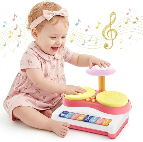 Toys for 1 Year Old Girl Gifts, Baby Music Toddler Toys Age 1-2, 3 in 1 Piano Drum Touch Light Up Toy, Infant Musical Toy 6-18 Months Babies Birthday Easter Xmas Gifts for 1 2 3 Year Old Girls in Kuwait