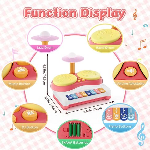 Toys for 1 Year Old Girl Gifts, Baby Music Toddler Toys Age 1-2, 3 in 1 Piano Drum Touch Light Up Toy, Infant Musical Toy 6-18 Months Babies Birthday Easter Xmas Gifts for 1 2 3 Year Old Girls in Kuwait