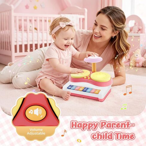 Toys for 1 Year Old Girl Gifts, Baby Music Toddler Toys Age 1-2, 3 in 1 Piano Drum Touch Light Up Toy, Infant Musical Toy 6-18 Months Babies Birthday Easter Xmas Gifts for 1 2 3 Year Old Girls in Kuwait
