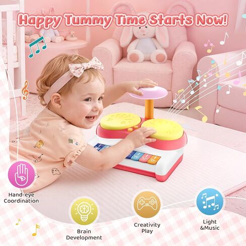 Toys for 1 Year Old Girl Gifts, Baby Music Toddler Toys Age 1-2, 3 in 1 Piano Drum Touch Light Up Toy, Infant Musical Toy 6-18 Months Babies Birthday Easter Xmas Gifts for 1 2 3 Year Old Girls in Kuwait