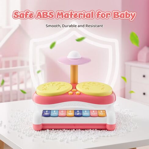 Toys for 1 Year Old Girl Gifts, Baby Music Toddler Toys Age 1-2, 3 in 1 Piano Drum Touch Light Up Toy, Infant Musical Toy 6-18 Months Babies Birthday Easter Xmas Gifts for 1 2 3 Year Old Girls in Kuwait