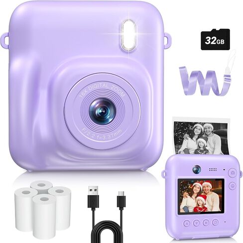 Kids Camera Instant Print, 1080P Dual-Lens Digital Camera for Kids, Blue | Selfie Video, Girls Boys Christmas Birthday Gifts, Portable Toddler for 4-12 Years Old, with 32GB Card in Kuwait