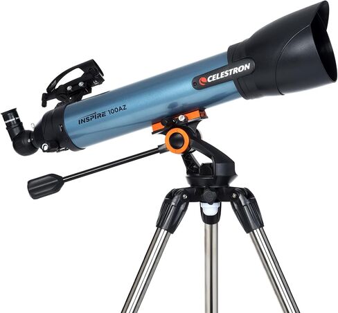 Celestron Inspire 100AZ Refractor Telescope with Built-in Smartphone Adapter, Blue in Kuwait
