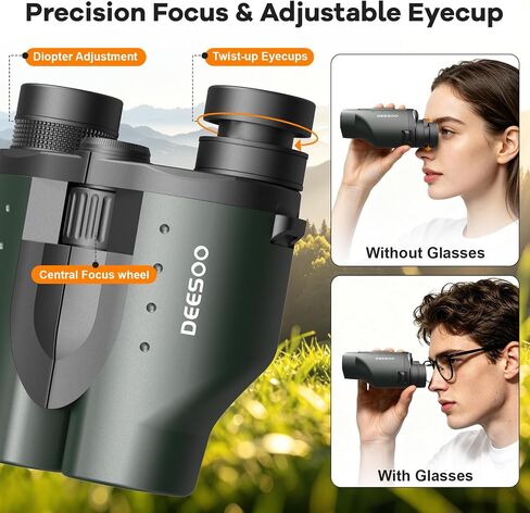 25x32 Compact Binoculars for Adults Kids - High Powered Lightweight Small Porro Binoculars with BAK4 Prism FMC Lens - Clear Vision for Bird Watching Cruise Ship Travel Hunting Sports (Green) in Kuwait