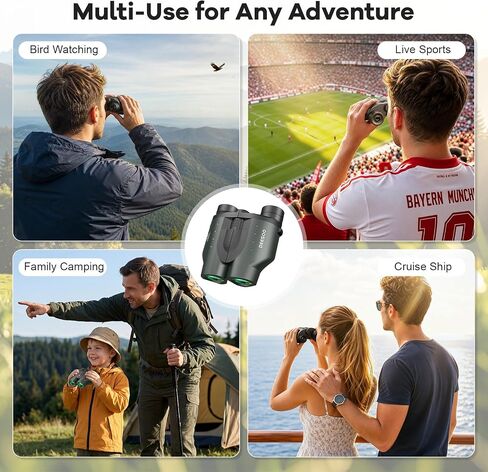 25x32 Compact Binoculars for Adults Kids - High Powered Lightweight Small Porro Binoculars with BAK4 Prism FMC Lens - Clear Vision for Bird Watching Cruise Ship Travel Hunting Sports (Green) in Kuwait