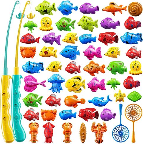 Magnetic Pool Fishing Game Toys, Water Table Bathtub Toys | Inflatable Pool, Pole Rod Net and Floating Fish Toys, Bath Pool Outdoor Gifts Toys for Baby Toddlers Kids Ages 3-8Year Old in Kuwait