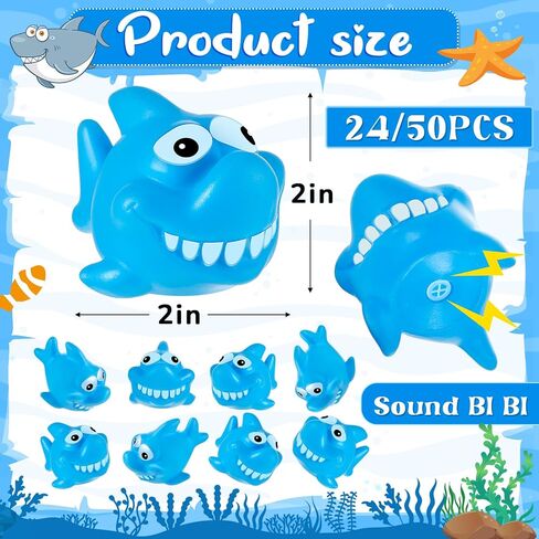 24 Pcs Bulk Rubber Sharks 2 Inches Rubber Squirting Sharks for Kids Cute Shark Party Favors Summer Bathtub Toy Squeezable and Squeak Shark Bath Toy for Swimming Pool Party Favor Bag Filler in Kuwait