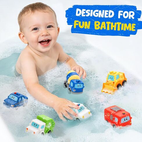 6 Pack Mold Free Baby Bath Toys for Kids Age 1-3, Floating Bathtub Toys | Sealed No Hole Design, Soft Squeezable, 6 Vehicle Shapes, Pool Water Play Toys, Gifts for 1 2 3 4 Year Old Boys Girls in Kuwait