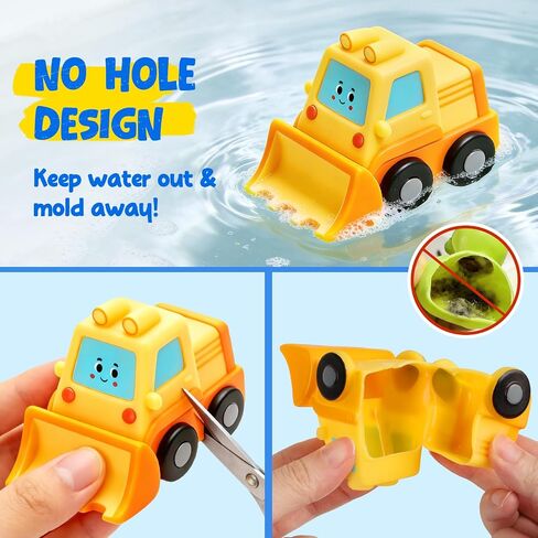 6 Pack Mold Free Baby Bath Toys for Kids Age 1-3, Floating Bathtub Toys | Sealed No Hole Design, Soft Squeezable, 6 Vehicle Shapes, Pool Water Play Toys, Gifts for 1 2 3 4 Year Old Boys Girls in Kuwait