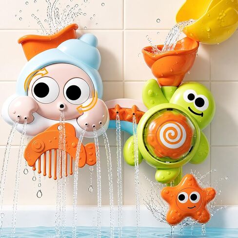 DOLIVE Toddler Bath Toys for Kids Ages 1-3, Waterfall Bathtub Toys for Baby Boys Girls Gifts, Early Developmental Shower Toy with Strong Suction Cups in Kuwait
