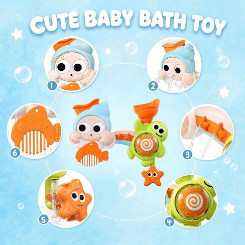 DOLIVE Toddler Bath Toys for Kids Ages 1-3, Waterfall Bathtub Toys for Baby Boys Girls Gifts, Early Developmental Shower Toy with Strong Suction Cups in Kuwait