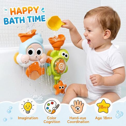 DOLIVE Toddler Bath Toys for Kids Ages 1-3, Waterfall Bathtub Toys for Baby Boys Girls Gifts, Early Developmental Shower Toy with Strong Suction Cups in Kuwait
