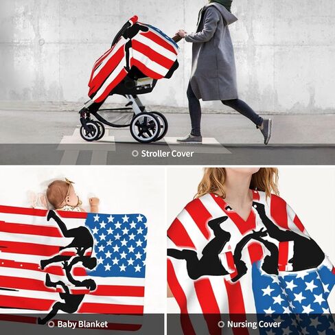 Wrestling U.S. Flag Baby Car Seat Cover & Breastfeeding Nursing Cover - Breathable Stretch Fabric Multi-Use Nursing Cover for Breastfeeding in Kuwait