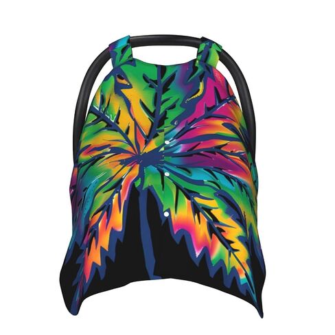 Tie Dye Pot Leaf Weeds Baby Car Seat Cover & Breastfeeding Nursing Cover - Breathable Stretch Fabric Multi-Use Nursing Cover for Breastfeeding in Kuwait