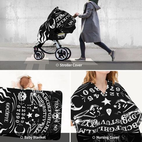 Skull Skeleton Witch Board Tarot Black Art Baby Car Seat Cover & Breastfeeding Nursing Cover - Breathable Stretch Fabric Multi-Use Nursing Cover for Breastfeeding in Kuwait