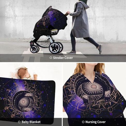 Sacred Geometric Symbol Purple Space Galaxy Stars Mystic Sun Moon Baby Car Seat Cover & Breastfeeding Nursing Cover - Breathable Stretch Fabric Multi-Use Nursing Cover for Breastfeeding in Kuwait