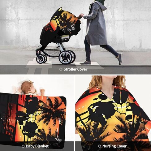 Sunset Palm Skull Baby Car Seat Cover & Breastfeeding Nursing Cover - Breathable Stretch Fabric Multi-Use Nursing Cover for Breastfeeding in Kuwait
