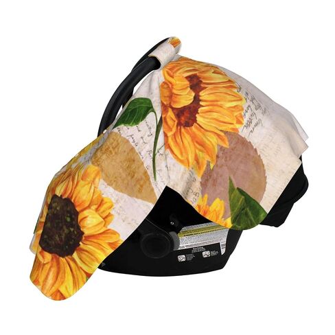 Retro Vintage Sunflowers Baby Car Seat Cover & Breastfeeding Nursing Cover - Breathable Stretch Fabric Multi-Use Nursing Cover for Breastfeeding in Kuwait