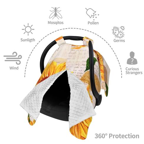 Retro Vintage Sunflowers Baby Car Seat Cover & Breastfeeding Nursing Cover - Breathable Stretch Fabric Multi-Use Nursing Cover for Breastfeeding in Kuwait