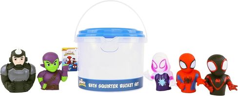 Marvel Spidey & Friends - Plus Avengers - 5 Piece Bath Squirter Bucket Set -Bath Toys for Baby and Toddlers - Includes Organizer Bucket - Store Bath Time Water Toy in Kuwait