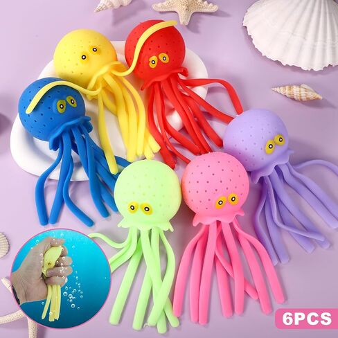 6pcs Octopus Water Balls, Funny Octopus Floating Pool Toys Novelty Sensory Squeeze Water Bomb Splash Balls Summer Swimming Pool Bath Toy for Kids (6 Colors) in Kuwait
