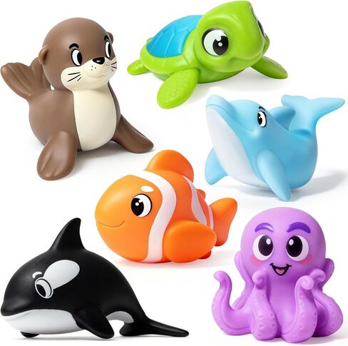 Mold Free Bath Toys - 6 Pcs Ocean Baby Bath Toys for Kids Ages 1-3 | No Hole Design Keeps No Mold, Infant Learn Sea Animals Whale With Soft Squeeze Bathtub & Pool Toddler Bath Toy, Shower Gift in Kuwait