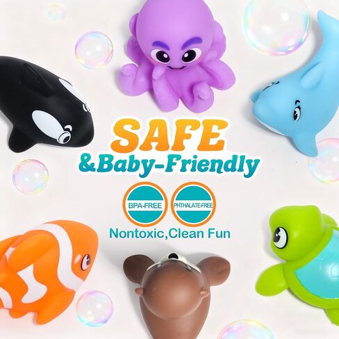 Mold Free Bath Toys - 6 Pcs Ocean Baby Bath Toys for Kids Ages 1-3 | No Hole Design Keeps No Mold, Infant Learn Sea Animals Whale With Soft Squeeze Bathtub & Pool Toddler Bath Toy, Shower Gift in Kuwait