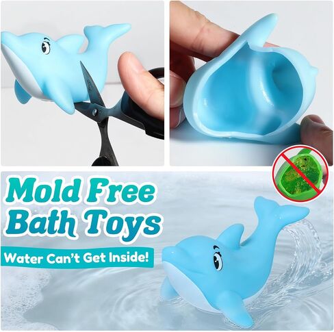 Mold Free Bath Toys - 6 Pcs Ocean Baby Bath Toys for Kids Ages 1-3 | No Hole Design Keeps No Mold, Infant Learn Sea Animals Whale With Soft Squeeze Bathtub & Pool Toddler Bath Toy, Shower Gift in Kuwait