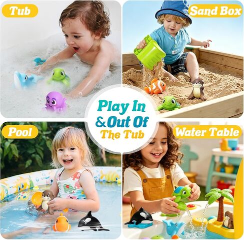 Mold Free Bath Toys - 6 Pcs Ocean Baby Bath Toys for Kids Ages 1-3 | No Hole Design Keeps No Mold, Infant Learn Sea Animals Whale With Soft Squeeze Bathtub & Pool Toddler Bath Toy, Shower Gift in Kuwait