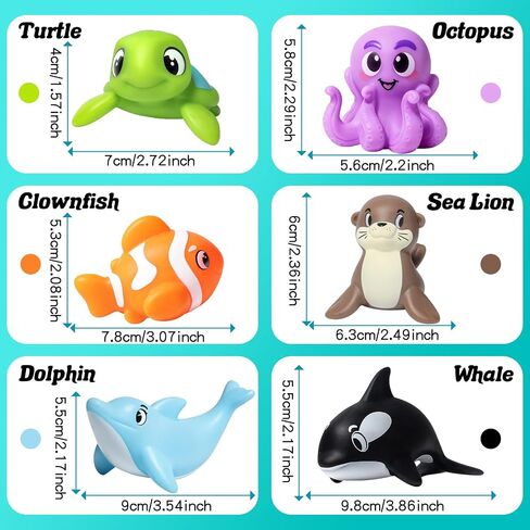 Mold Free Bath Toys - 6 Pcs Ocean Baby Bath Toys for Kids Ages 1-3 | No Hole Design Keeps No Mold, Infant Learn Sea Animals Whale With Soft Squeeze Bathtub & Pool Toddler Bath Toy, Shower Gift in Kuwait