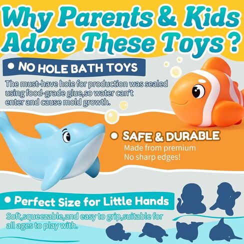 Mold Free Bath Toys - 6 Pcs Ocean Baby Bath Toys for Kids Ages 1-3 | No Hole Design Keeps No Mold, Infant Learn Sea Animals Whale With Soft Squeeze Bathtub & Pool Toddler Bath Toy, Shower Gift in Kuwait