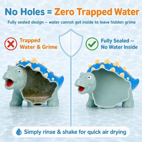 No Hole Dinosaur Bath Toys for Toddlers Ages 2-4 | 9Pcs Color Changing Dinosaurs, Sealed Design Keeps Moisture Out,100% Non Toxic,BPA Free,Soft & Easy Grip For Toddlers in Kuwait