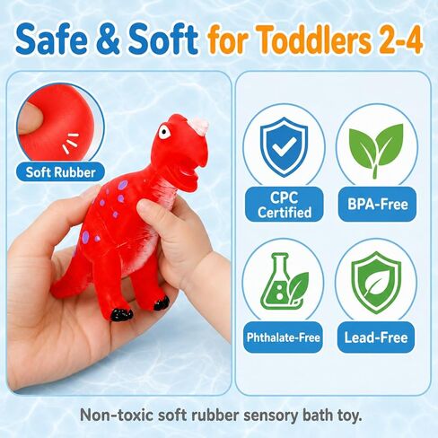 No Hole Dinosaur Bath Toys for Toddlers Ages 2-4 | 9Pcs Color Changing Dinosaurs, Sealed Design Keeps Moisture Out,100% Non Toxic,BPA Free,Soft & Easy Grip For Toddlers in Kuwait