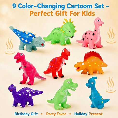No Hole Dinosaur Bath Toys for Toddlers Ages 2-4 | 9Pcs Color Changing Dinosaurs, Sealed Design Keeps Moisture Out,100% Non Toxic,BPA Free,Soft & Easy Grip For Toddlers in Kuwait