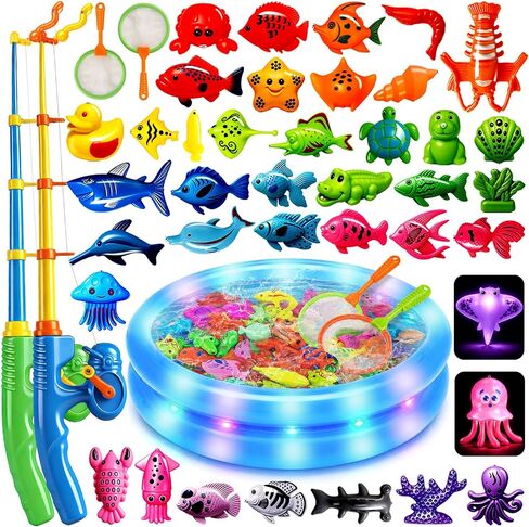 CozyBomB™ Magnetic Fishing Toys Game Set for Kids | Water Table Bathtub Kiddie Pool Party Pole Rod Net, Outdoor Plastic Floating Fish, Toddler Bath Color Ocean Sea Animals Birthday Gift Age 3-5 6 4-8 in Kuwait