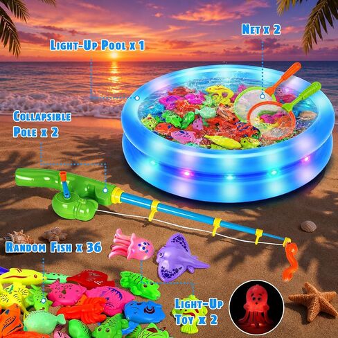 CozyBomB™ Magnetic Fishing Toys Game Set for Kids | Water Table Bathtub Kiddie Pool Party Pole Rod Net, Outdoor Plastic Floating Fish, Toddler Bath Color Ocean Sea Animals Birthday Gift Age 3-5 6 4-8 in Kuwait