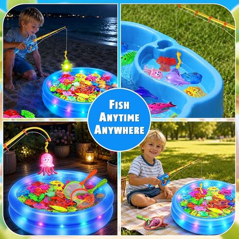 CozyBomB™ Magnetic Fishing Toys Game Set for Kids | Water Table Bathtub Kiddie Pool Party Pole Rod Net, Outdoor Plastic Floating Fish, Toddler Bath Color Ocean Sea Animals Birthday Gift Age 3-5 6 4-8 in Kuwait