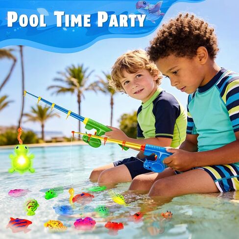 CozyBomB™ Magnetic Fishing Toys Game Set for Kids | Water Table Bathtub Kiddie Pool Party Pole Rod Net, Outdoor Plastic Floating Fish, Toddler Bath Color Ocean Sea Animals Birthday Gift Age 3-5 6 4-8 in Kuwait