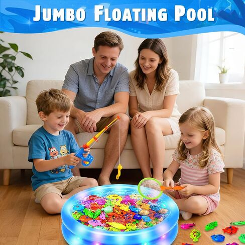 CozyBomB™ Magnetic Fishing Toys Game Set for Kids | Water Table Bathtub Kiddie Pool Party Pole Rod Net, Outdoor Plastic Floating Fish, Toddler Bath Color Ocean Sea Animals Birthday Gift Age 3-5 6 4-8 in Kuwait
