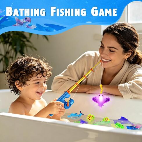 CozyBomB™ Magnetic Fishing Toys Game Set for Kids | Water Table Bathtub Kiddie Pool Party Pole Rod Net, Outdoor Plastic Floating Fish, Toddler Bath Color Ocean Sea Animals Birthday Gift Age 3-5 6 4-8 in Kuwait
