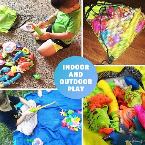 CozyBomB™ Magnetic Fishing Toys Game Set for Kids | Water Table Bathtub Kiddie Pool Party Pole Rod Net, Outdoor Plastic Floating Fish, Toddler Bath Color Ocean Sea Animals Birthday Gift Age 3-5 6 4-8 in Kuwait